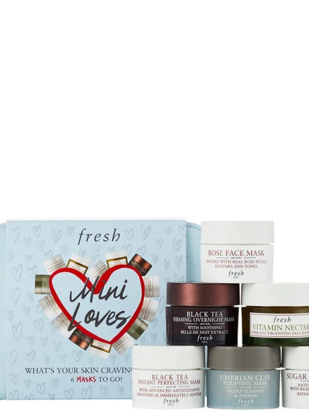 FRESH Mini Loves Face Mask Gift Travel Set (6 Pcs) New with Cloth Zipper Bag